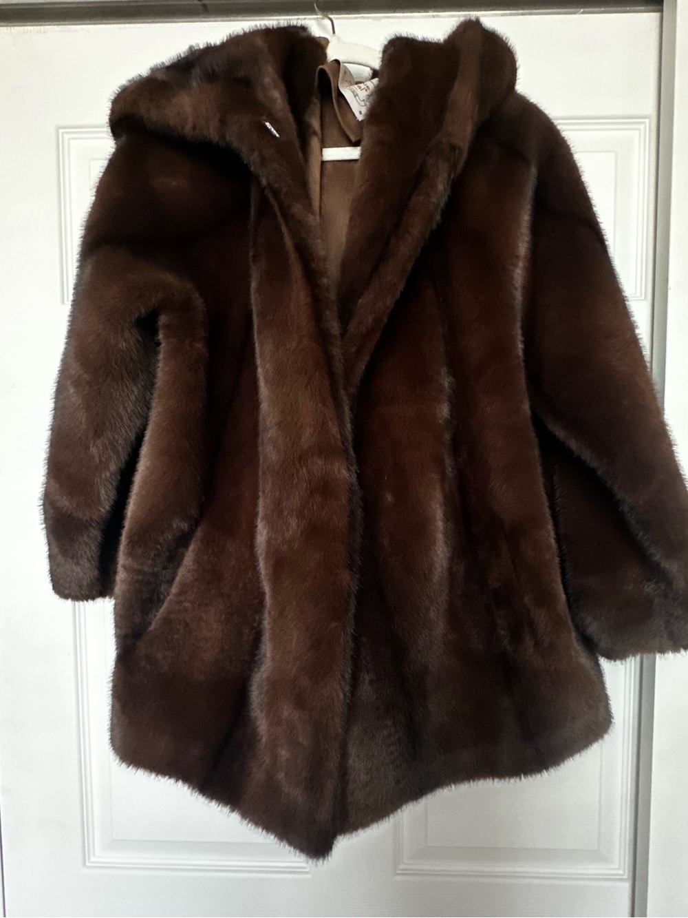 Brown Hooded Faux Fur Coat - Women’s Plush Outerwear